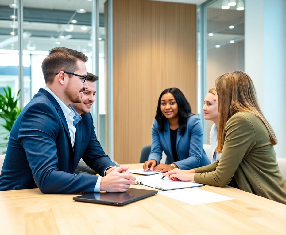 Business meeting with diverse team discussing local services strategy