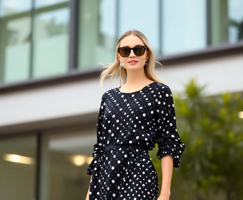 Elegant Polka Dot Dress Model