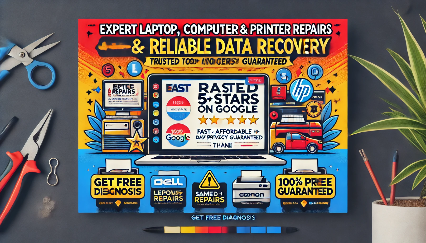 Technician repairing a laptop at Lodha Laptop Printer Repair Experts with professional tools and equipment