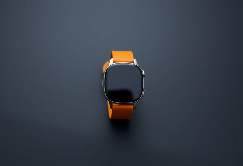 Vibrant Orange Smartwatch on Dark Geometry