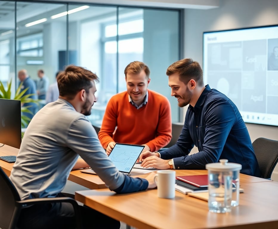 Data science professionals collaborating on analytics projects in a modern UK tech office setting