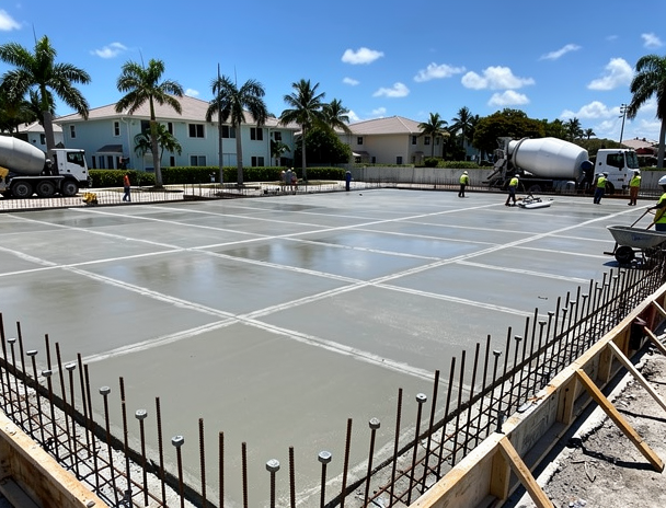 Reinforced concrete slab foundation poured for a Fort Lauderdale construction project