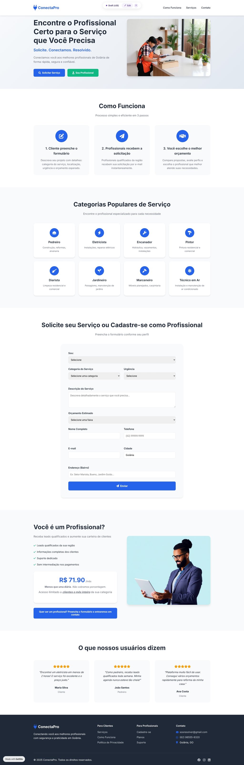 ConectaPro Goiânia - Profissionais para Reforma e Construção nas Regiões Nobres