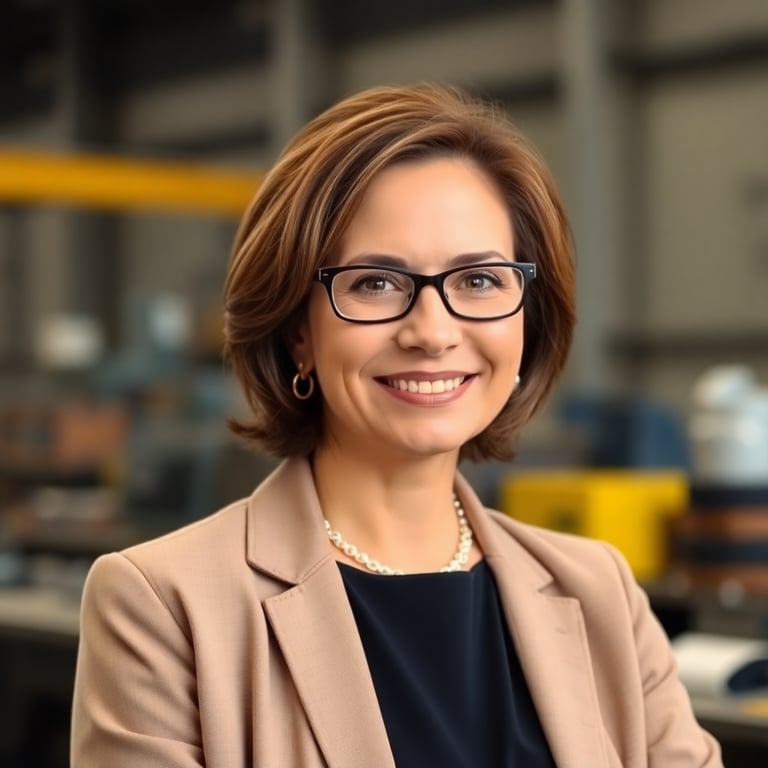 Professional headshot of a female CEO of a steel manufacturing company