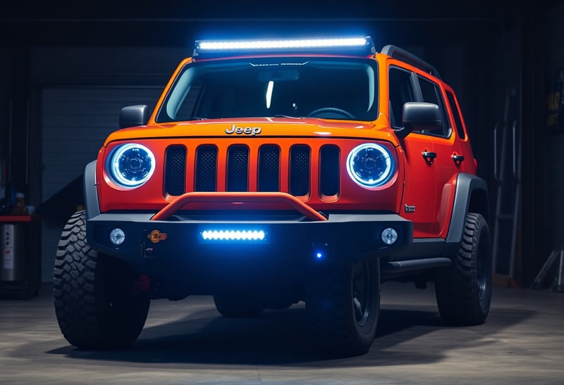 Orange Jeep Renegade in the Dark Garage