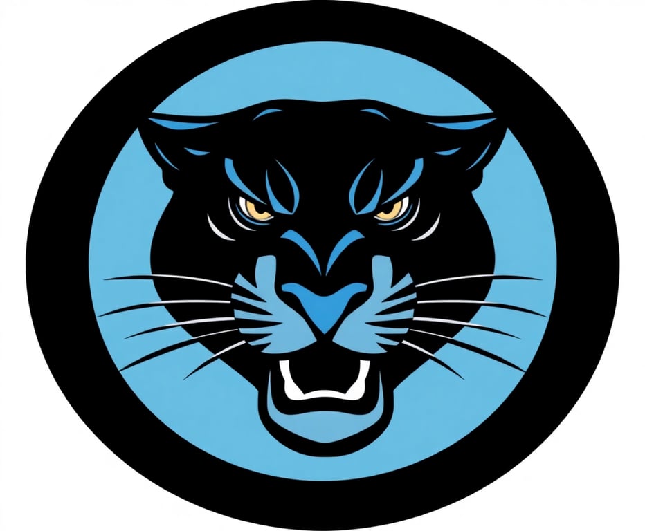 Panthers team logo with a fierce panther in black