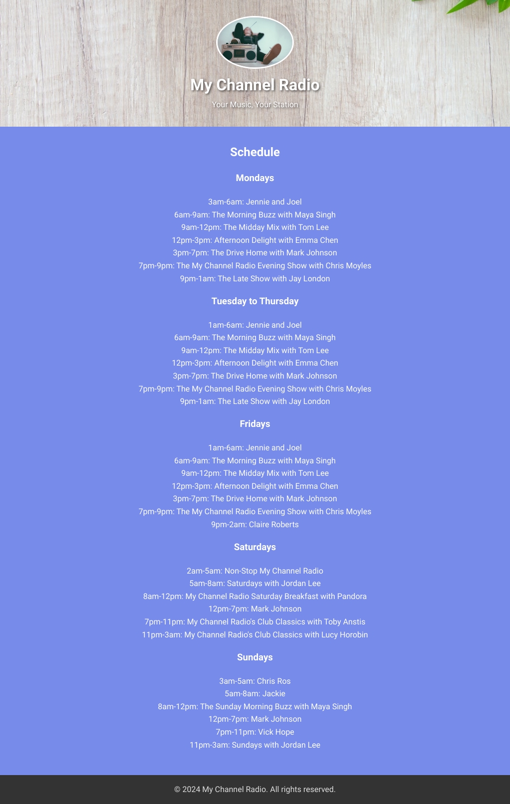 My Channel Radio - Schedule