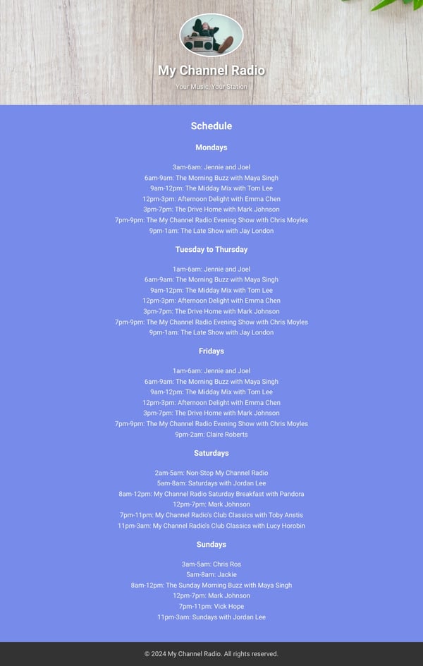 My Channel Radio - Schedule