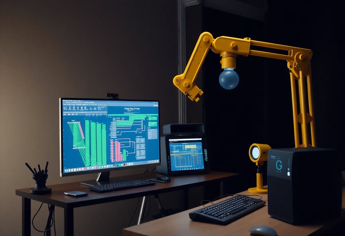 Modern technology setup with computer and automation tools
