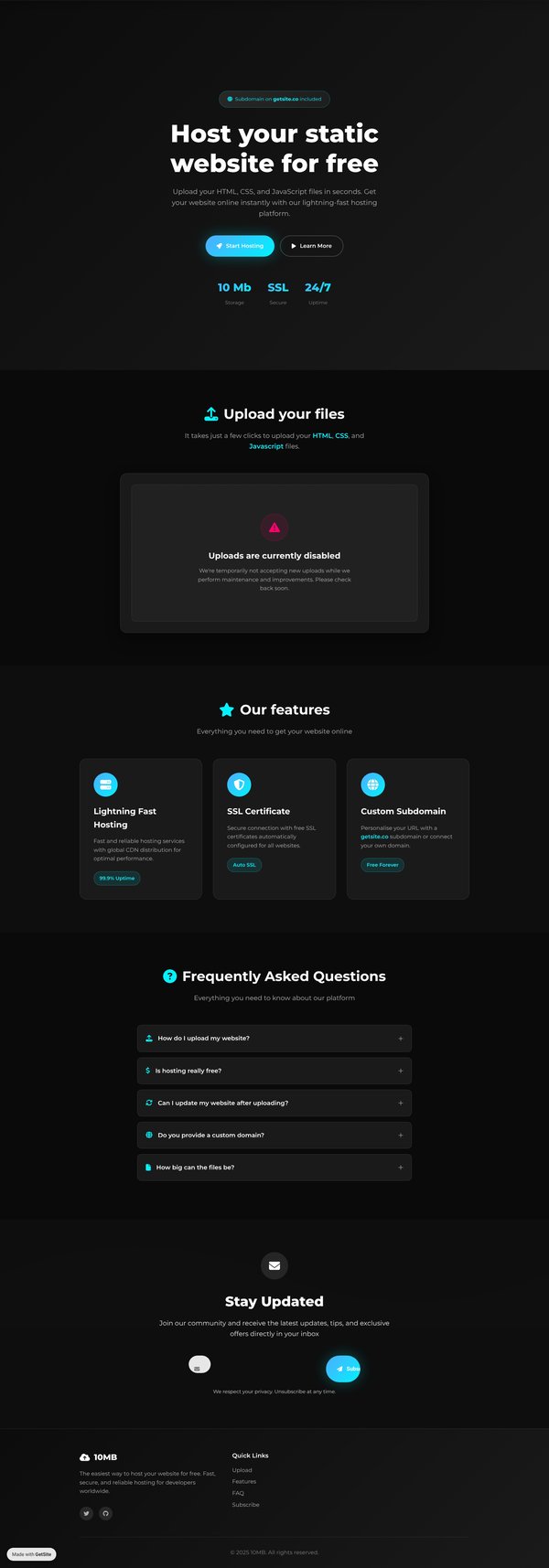 Host Your Website for Free with 10MB