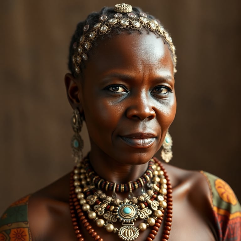 Portrait d'une femme portant des bijoux traditionnels africains