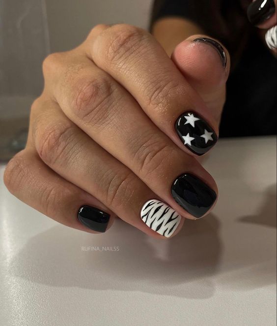 In this image show, the black and white nails design for man.