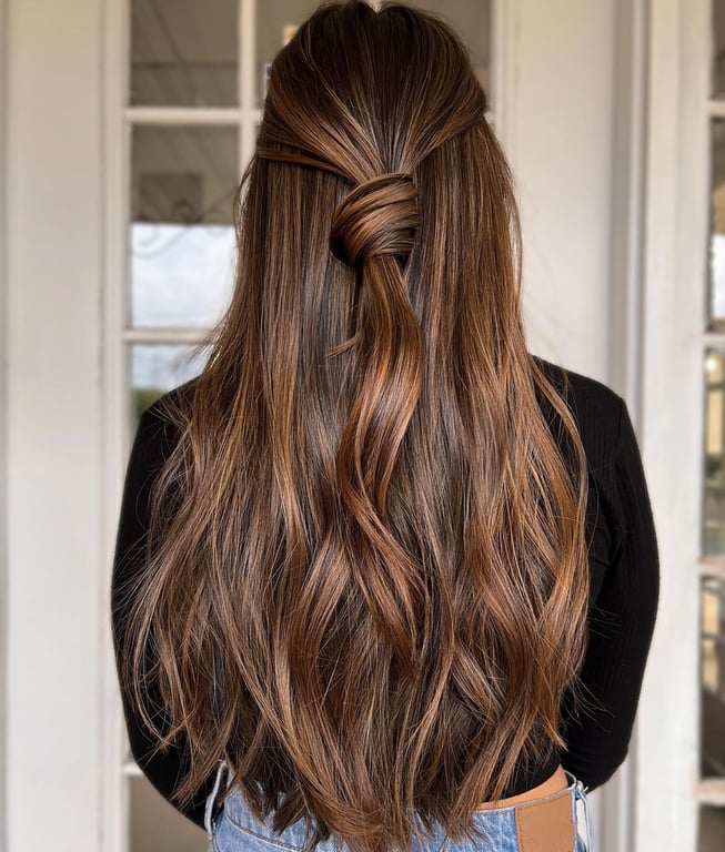In this image show, the Maple Caramel Latte Balayage hairstyles.