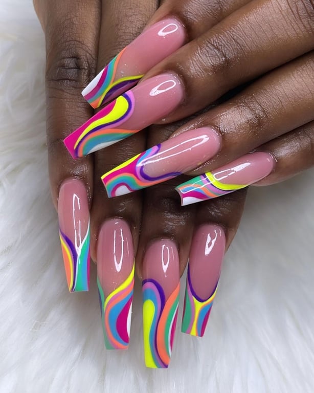 This image show, the color ful ombren nails