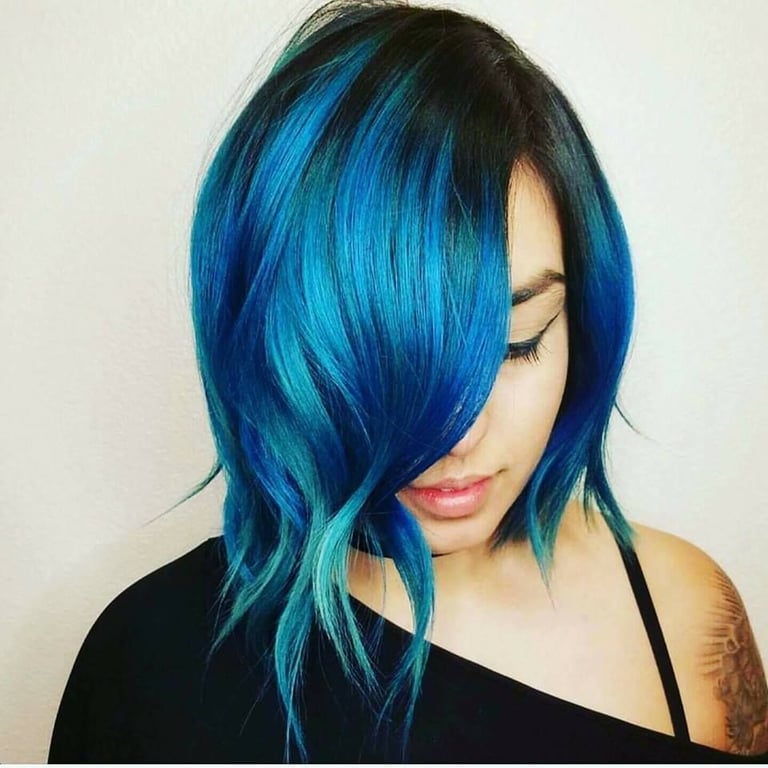 the image shows the blue bob hairstyles for black women