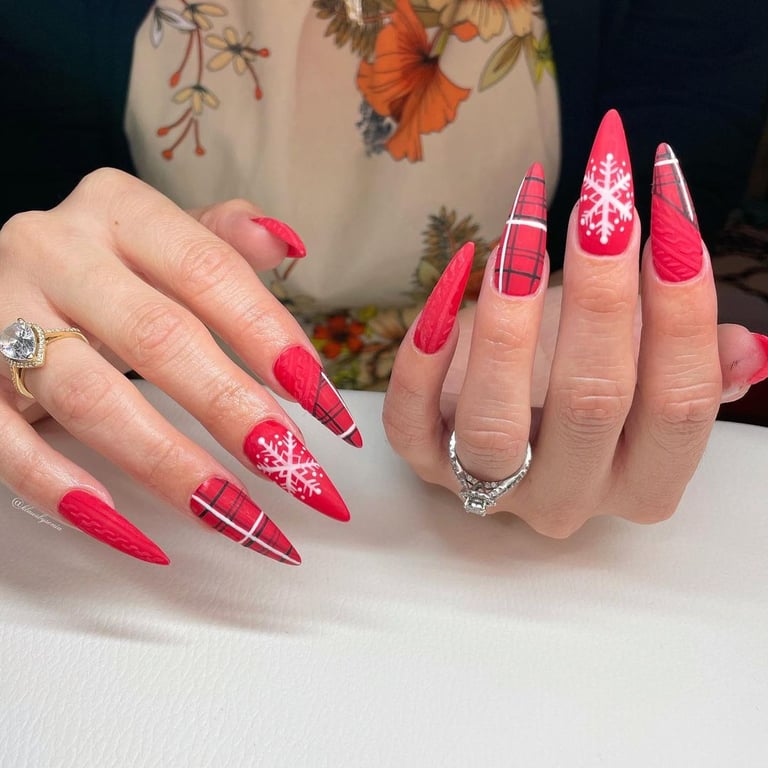 The image show, the red and christmas nails design