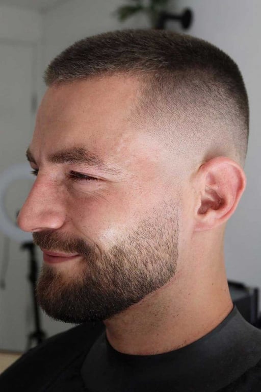 the image shows, mid taper haircut with short hair on top