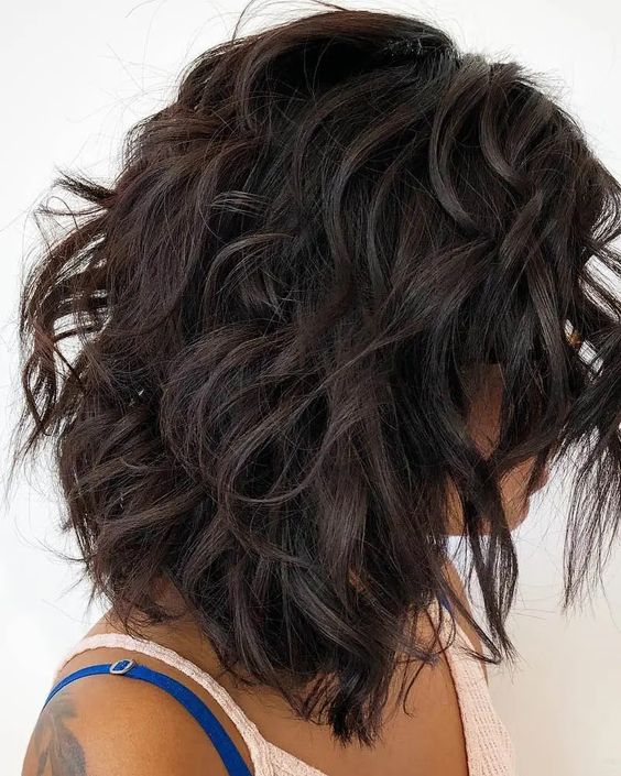 In this image show, the black color wavy haircuts that are perfect for this shoulder length haircuts.