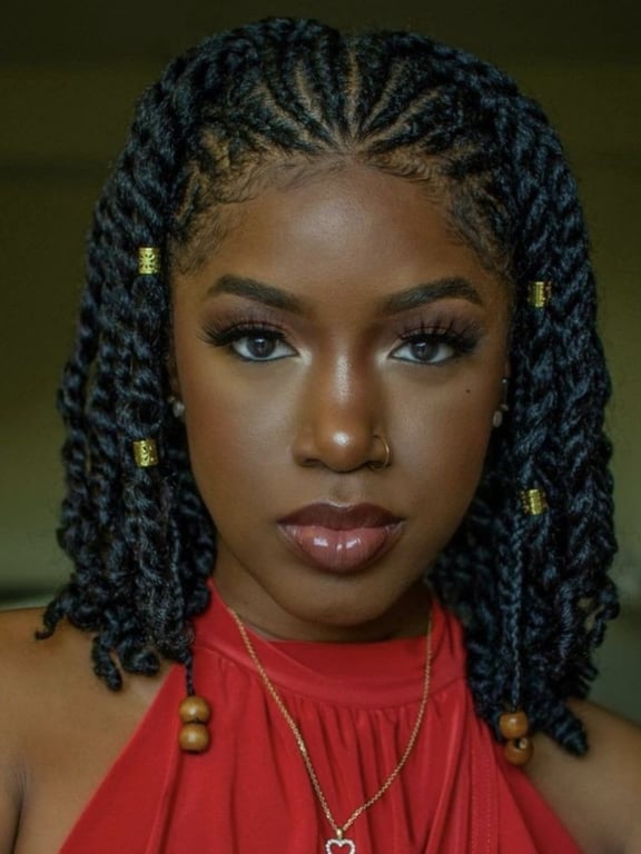 In this image show Beads on Knotless Braids