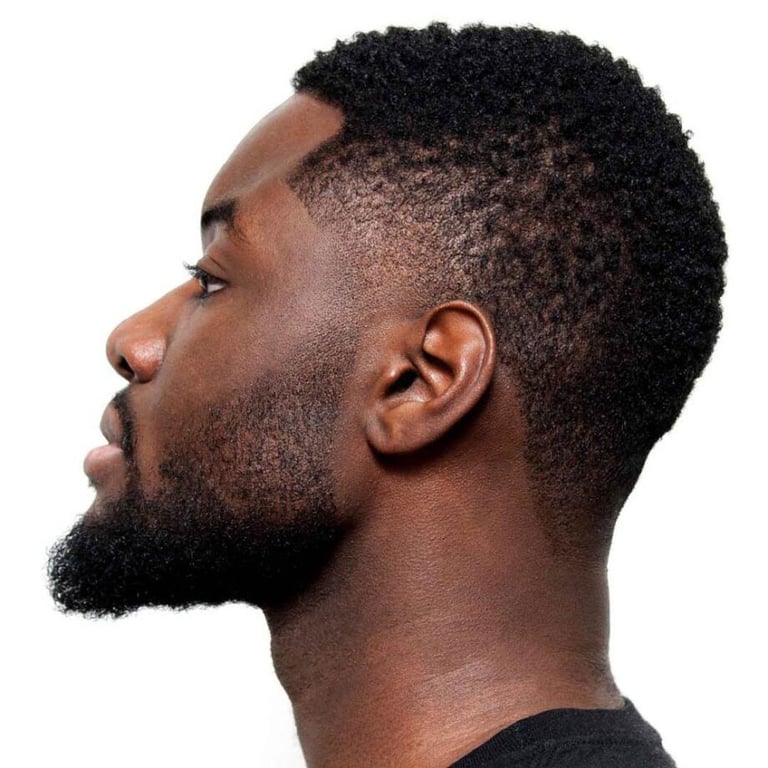 the image shows, mid fade haircut black men
