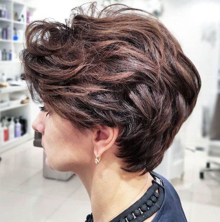 the image shows, short shag haircut for thick hair