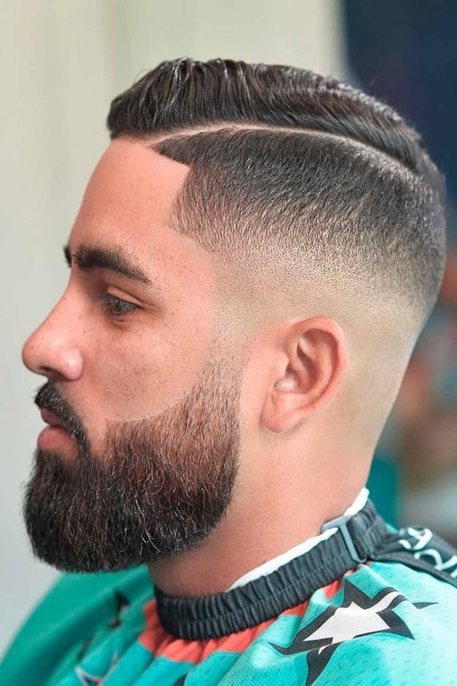 In this image show Skin Fade With Parted Pompadour 