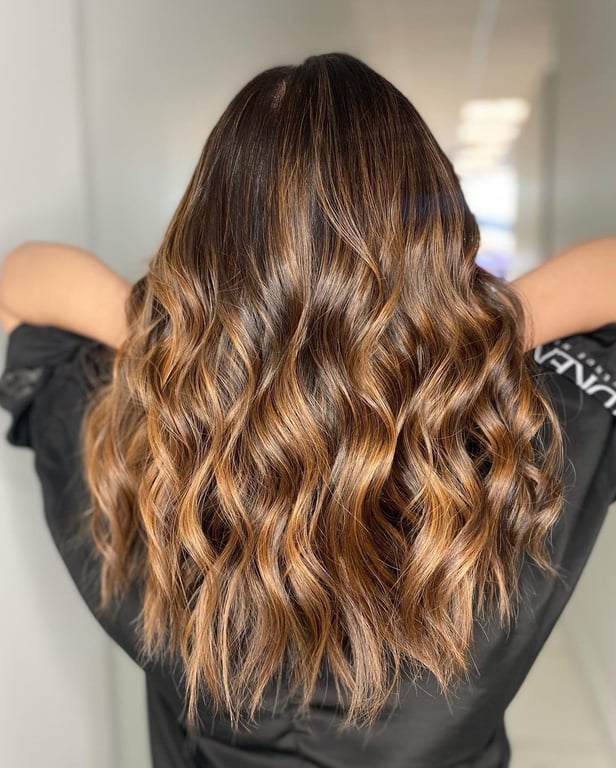In the image show, the Caramel Highlights hairstyles.