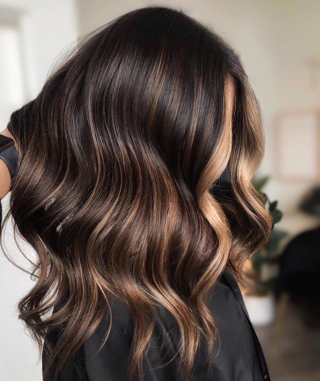 In this image show, the Caramel Balayage on Brown Hairstyles.