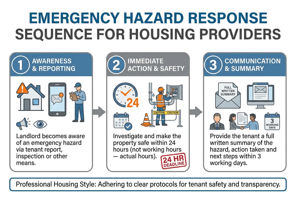 Emergency hazard response steps under Awaab's Law