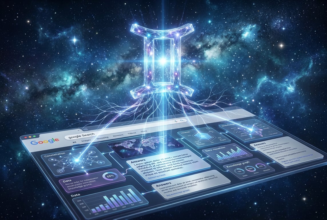 Google Gemini III AI model powering AI Mode search, showing advanced neural network capabilities transforming search results