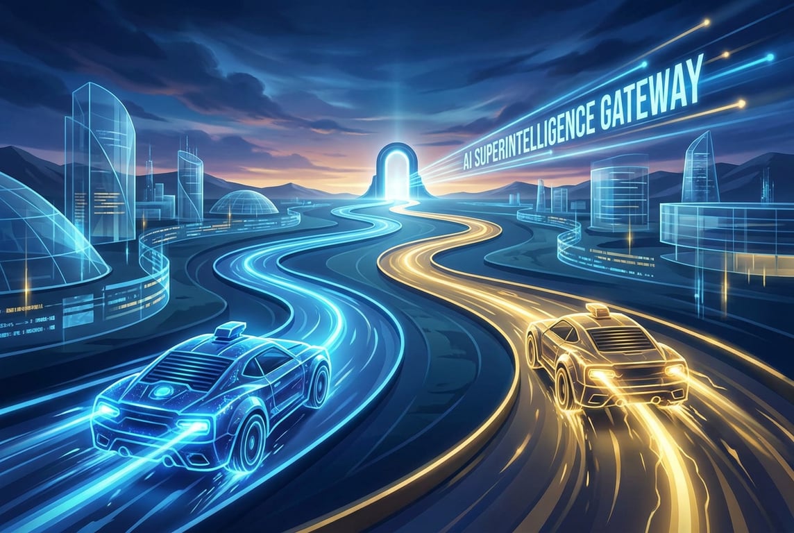 Two powerful forces racing toward superintelligence, representing the OpenAI versus competing AI ventures rivalry