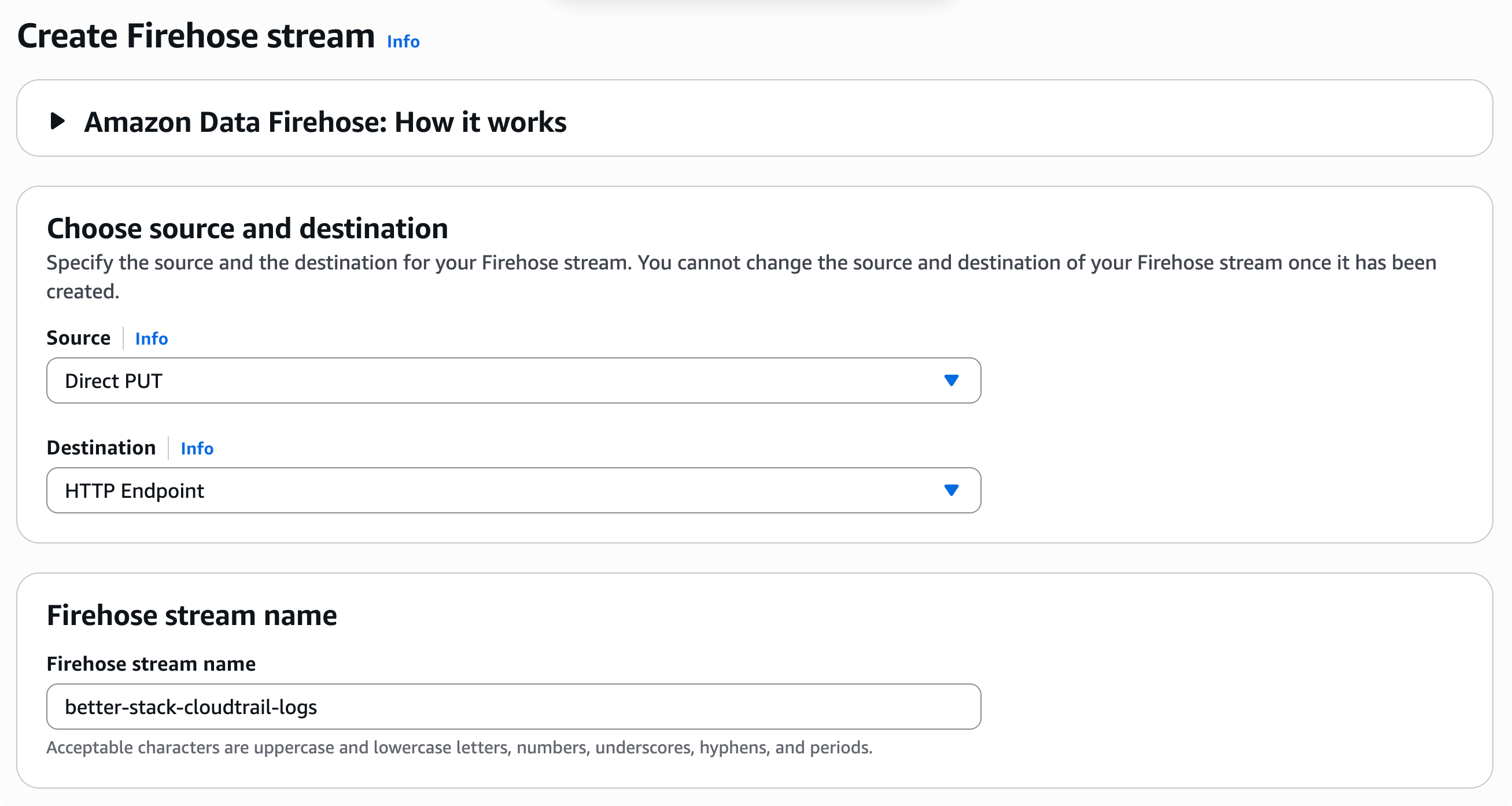 Firehose stream creation