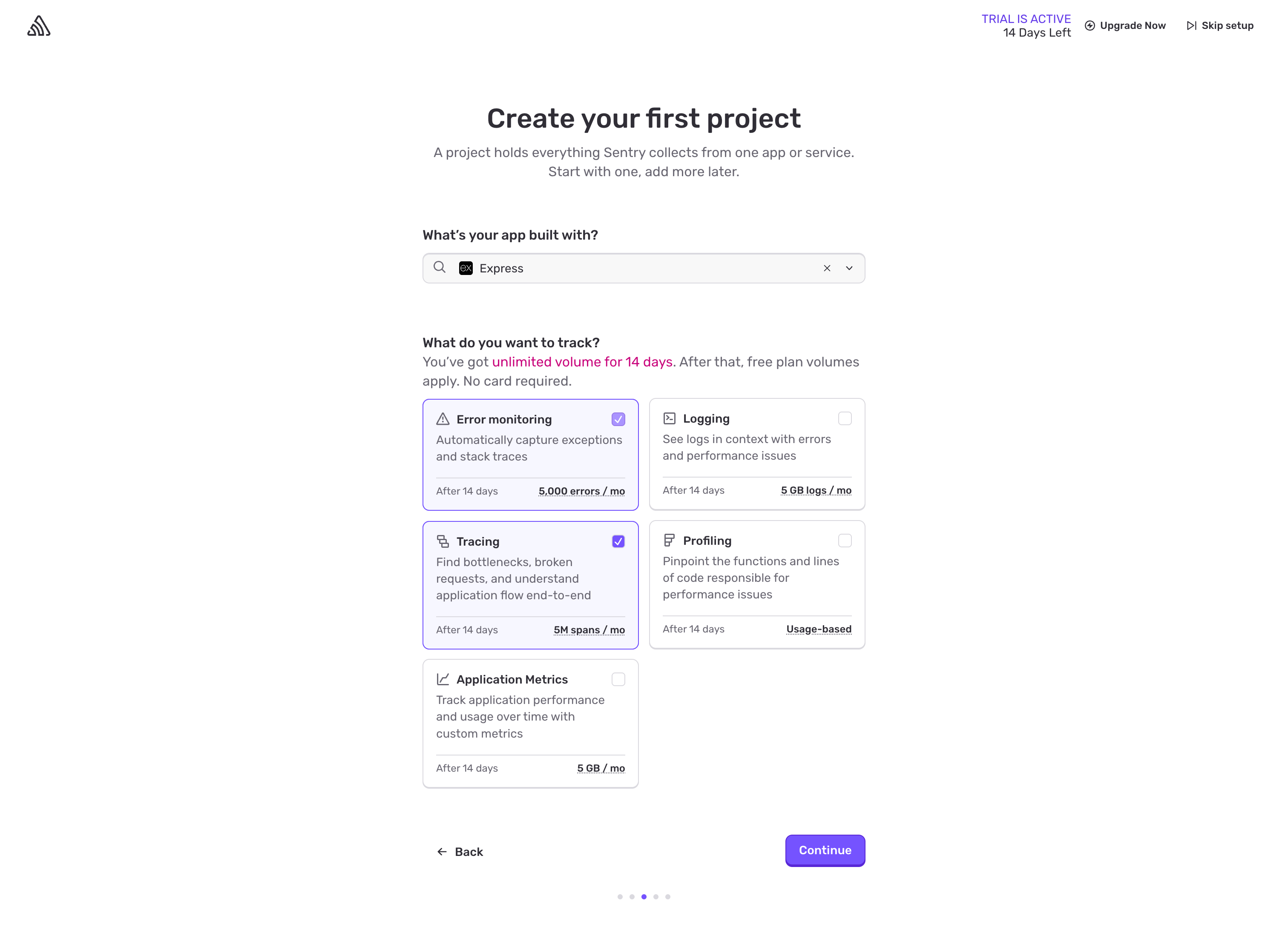Screenshot: sentry-onboarding-03-what-to-track