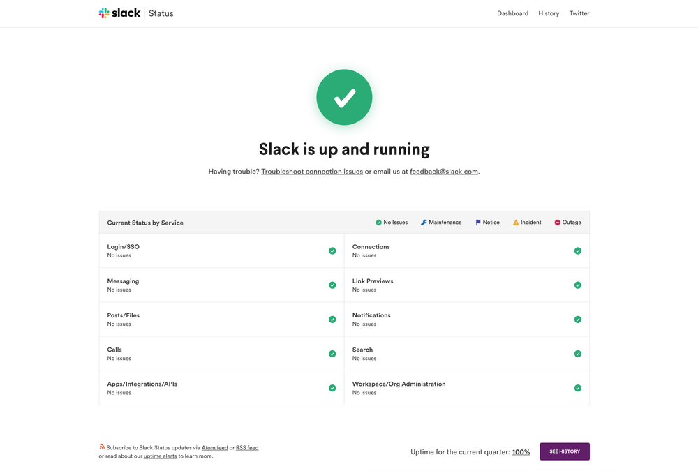 Slack status page