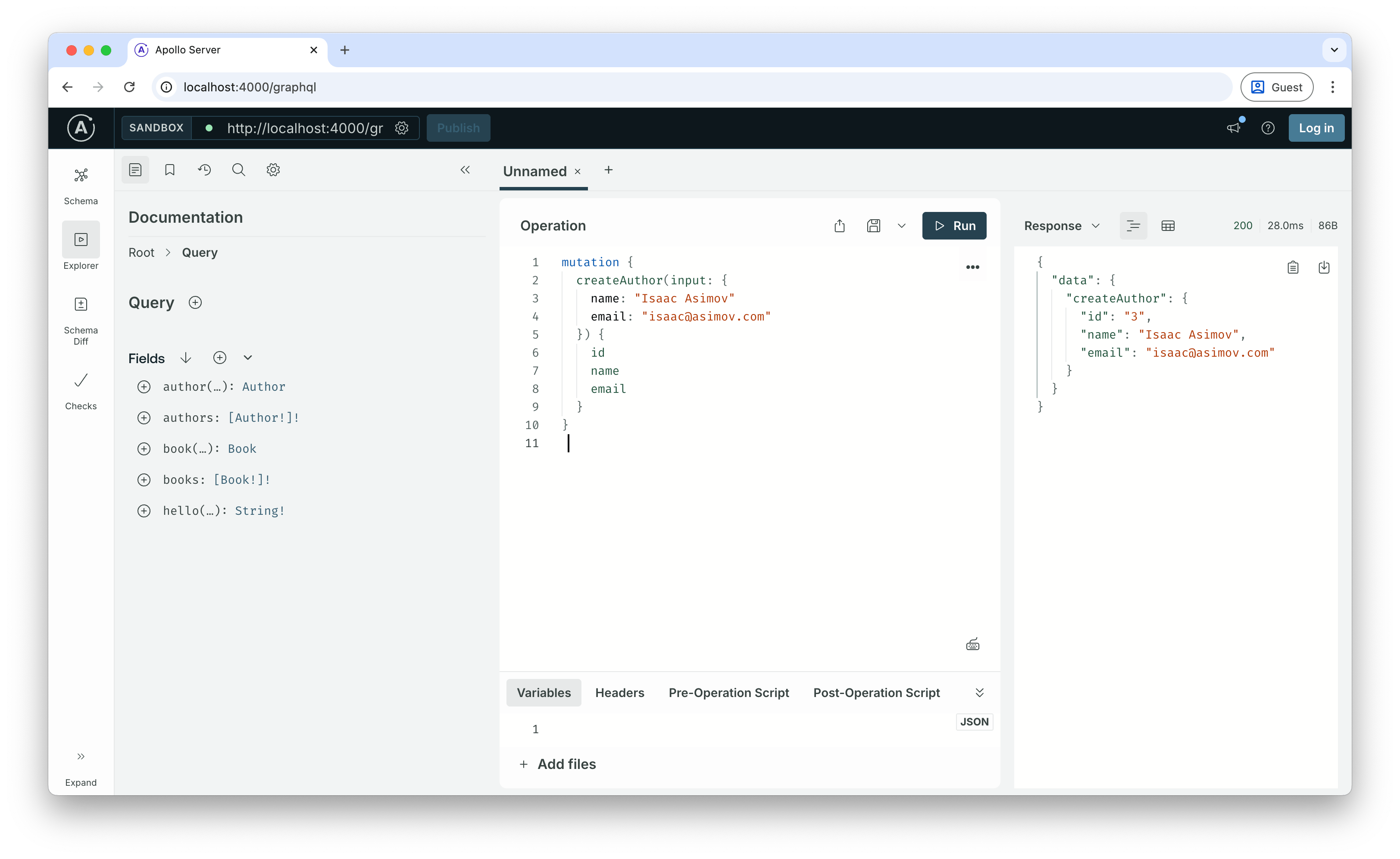Screenshot of GraphQL result in the browser