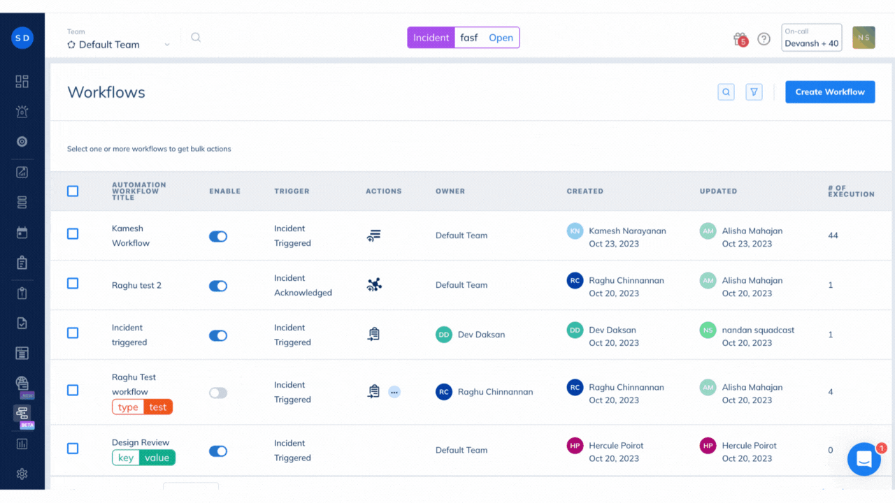 SCREENSHOT: Squadcast Workflows builder interface