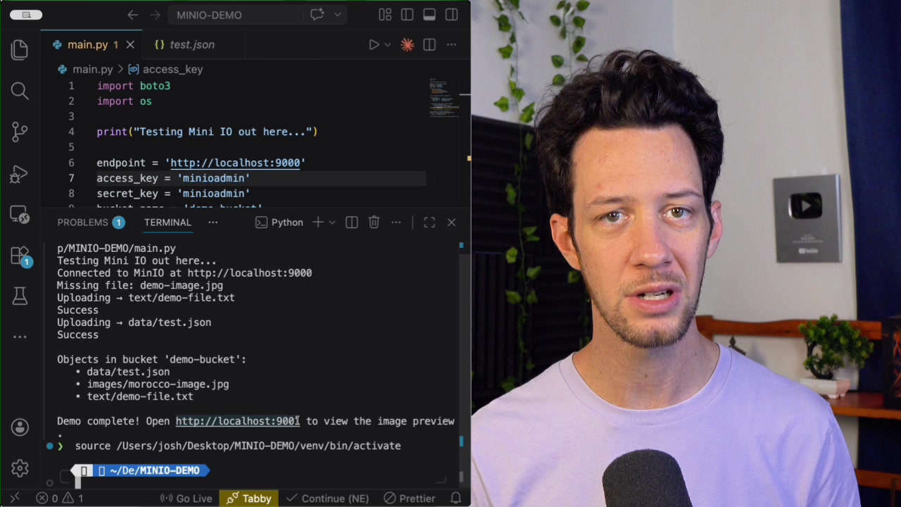 MinIO Object Browser interface displaying the demo-bucket and its internal folder structure with data, images, and text folders