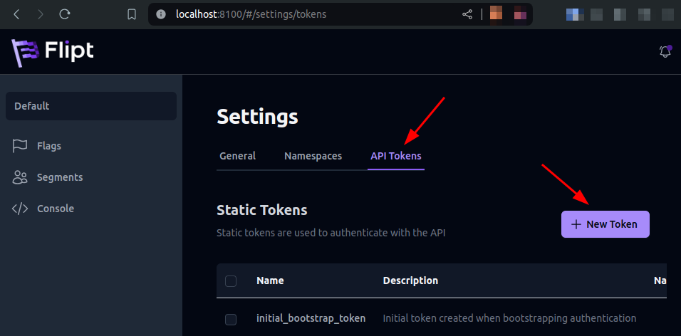 Flipt new token button