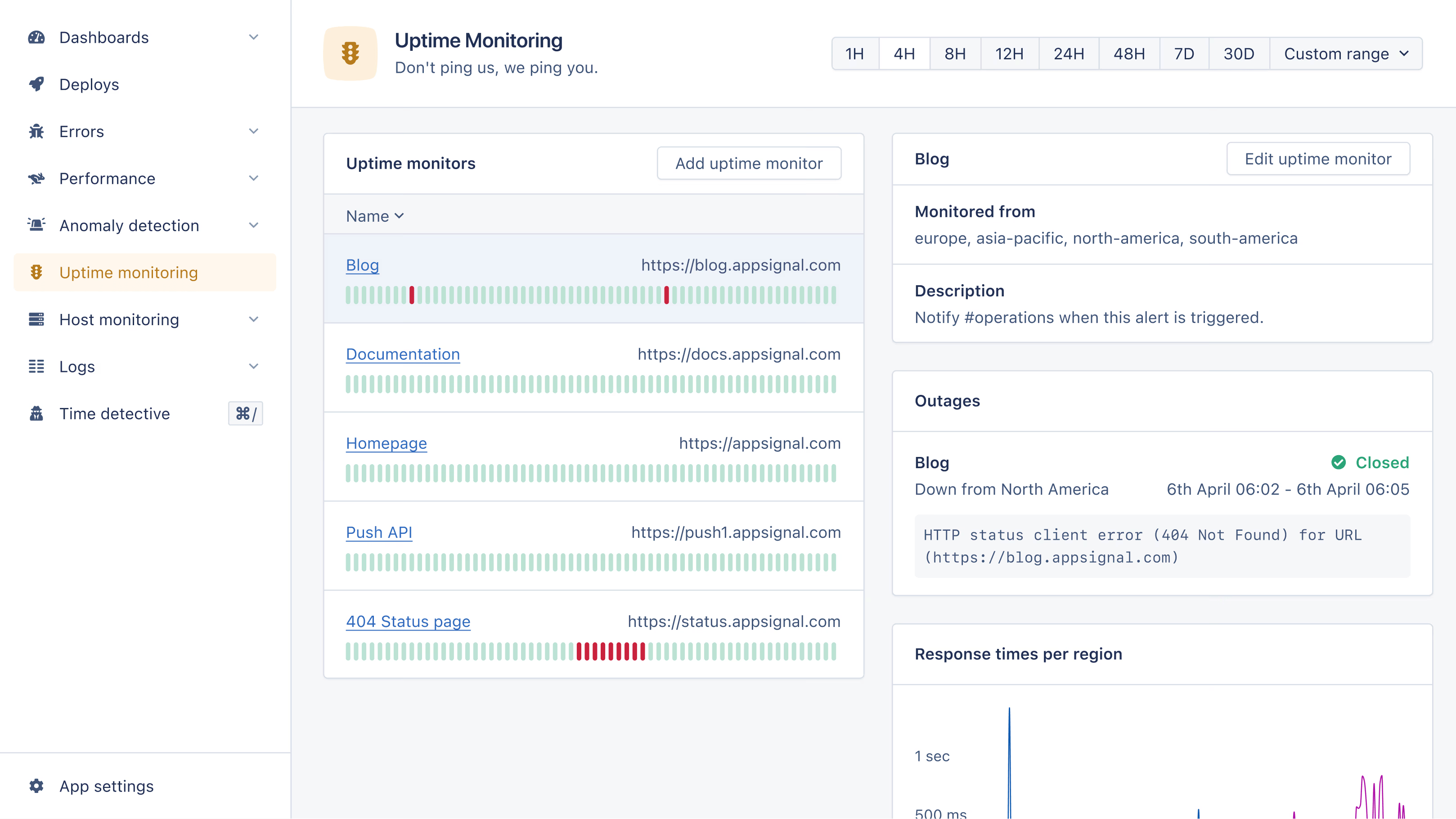 Screenshot of uptime monitors