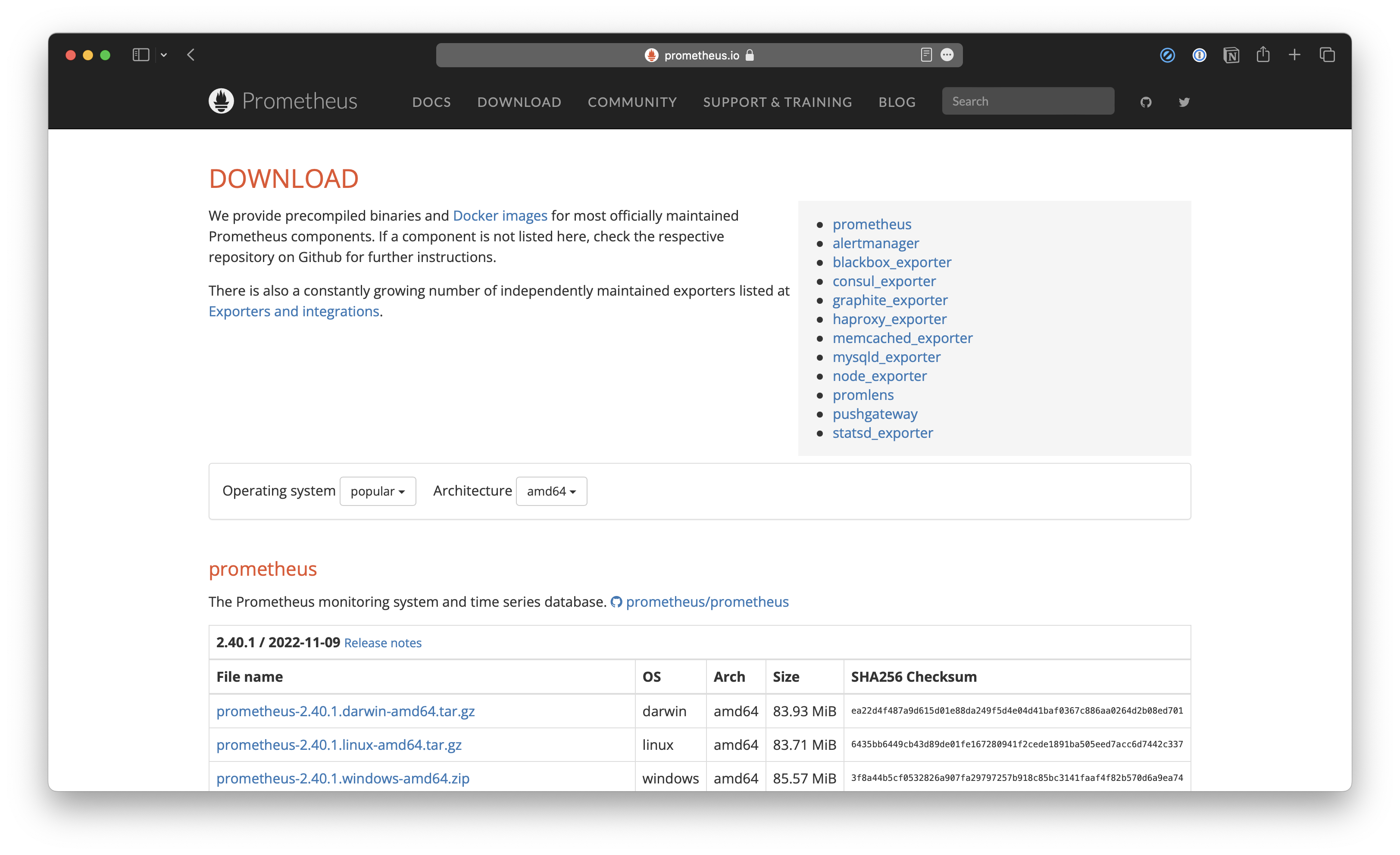 Prometheus download page