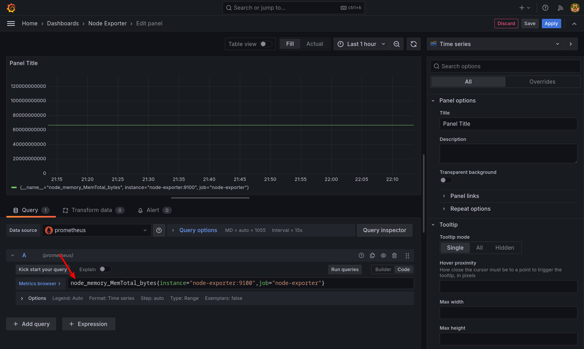 Plotting total memory usage in Grafana
