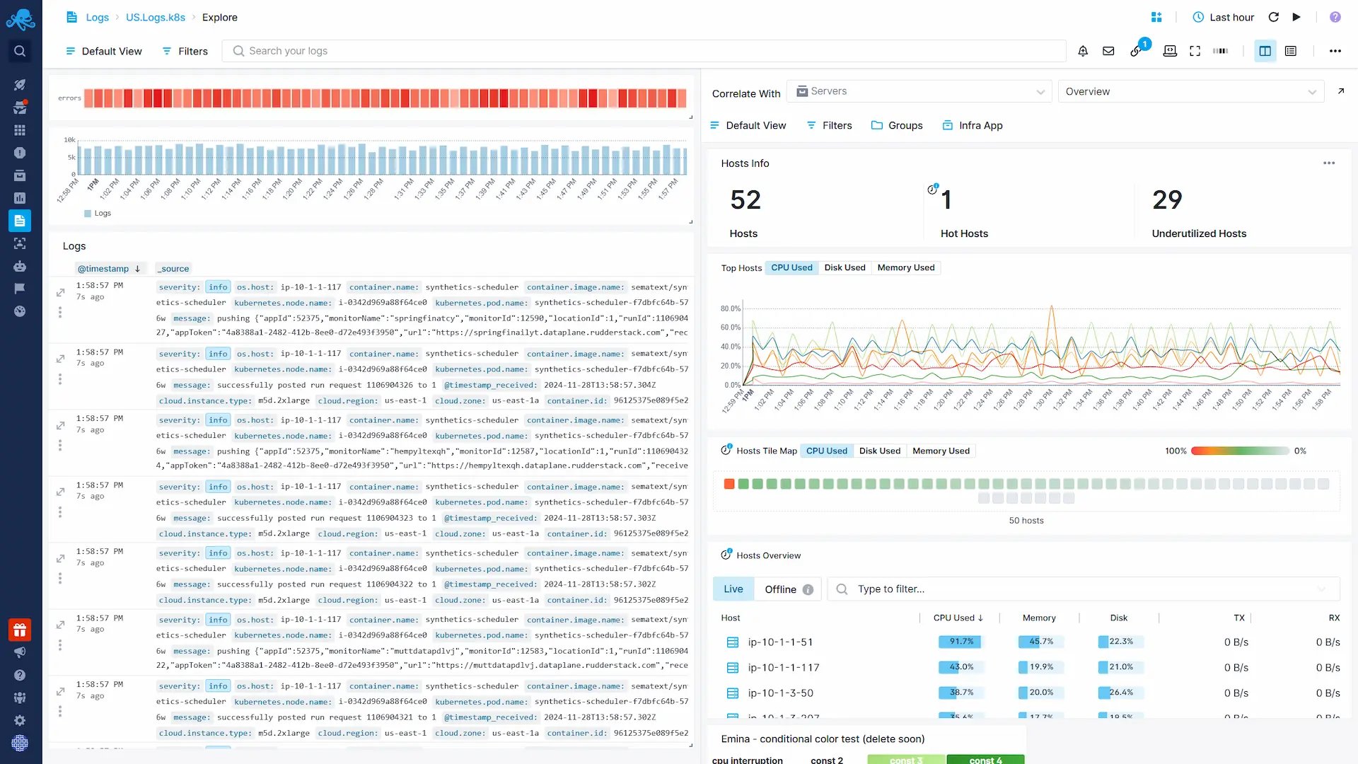 Screenshot of Elasticsearch-powered log management