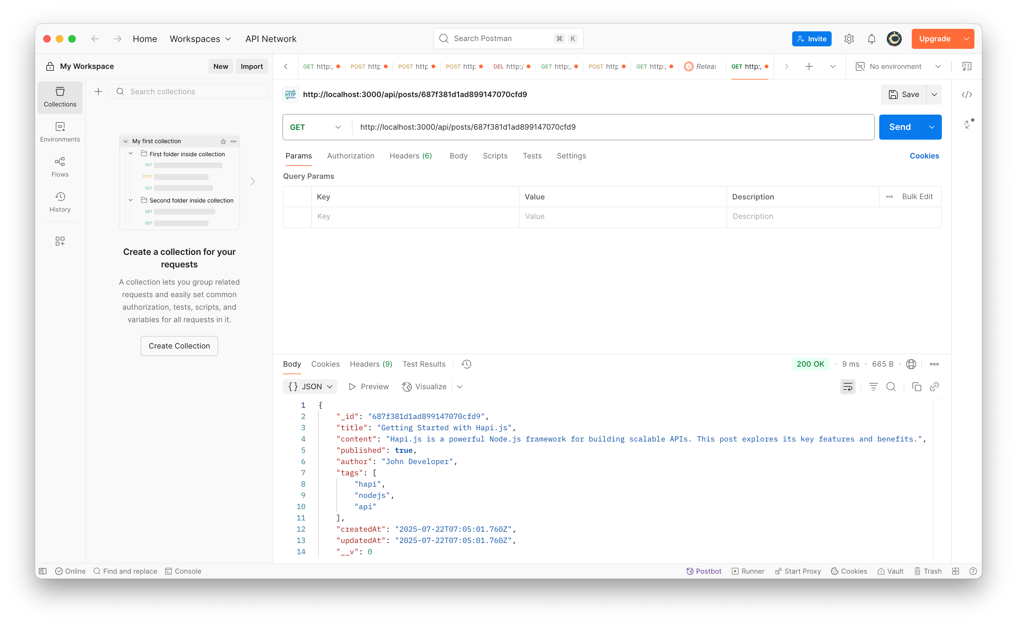 Screenshot of Postman GET request for individual post