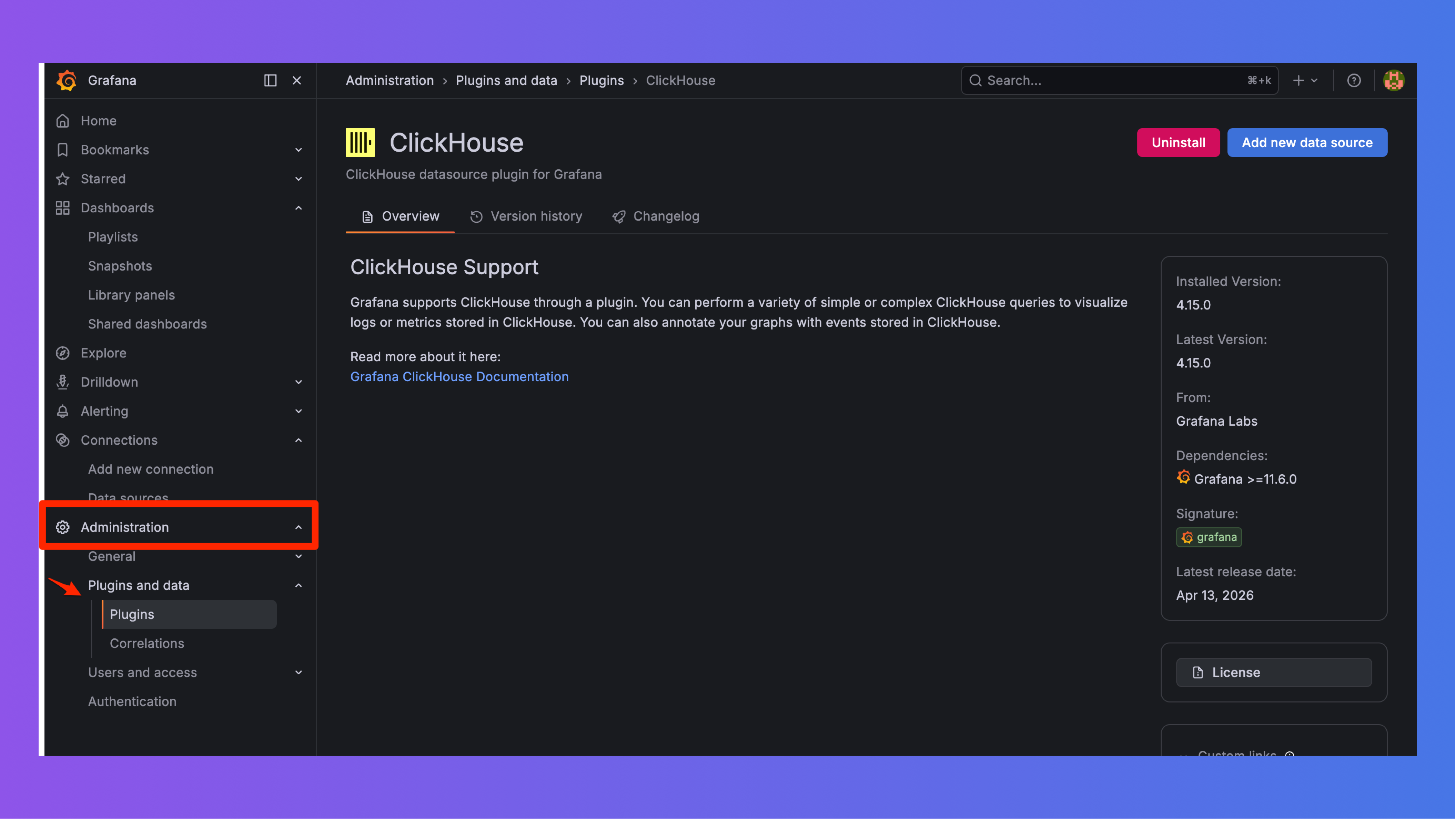 Screenshot of grafana plugins