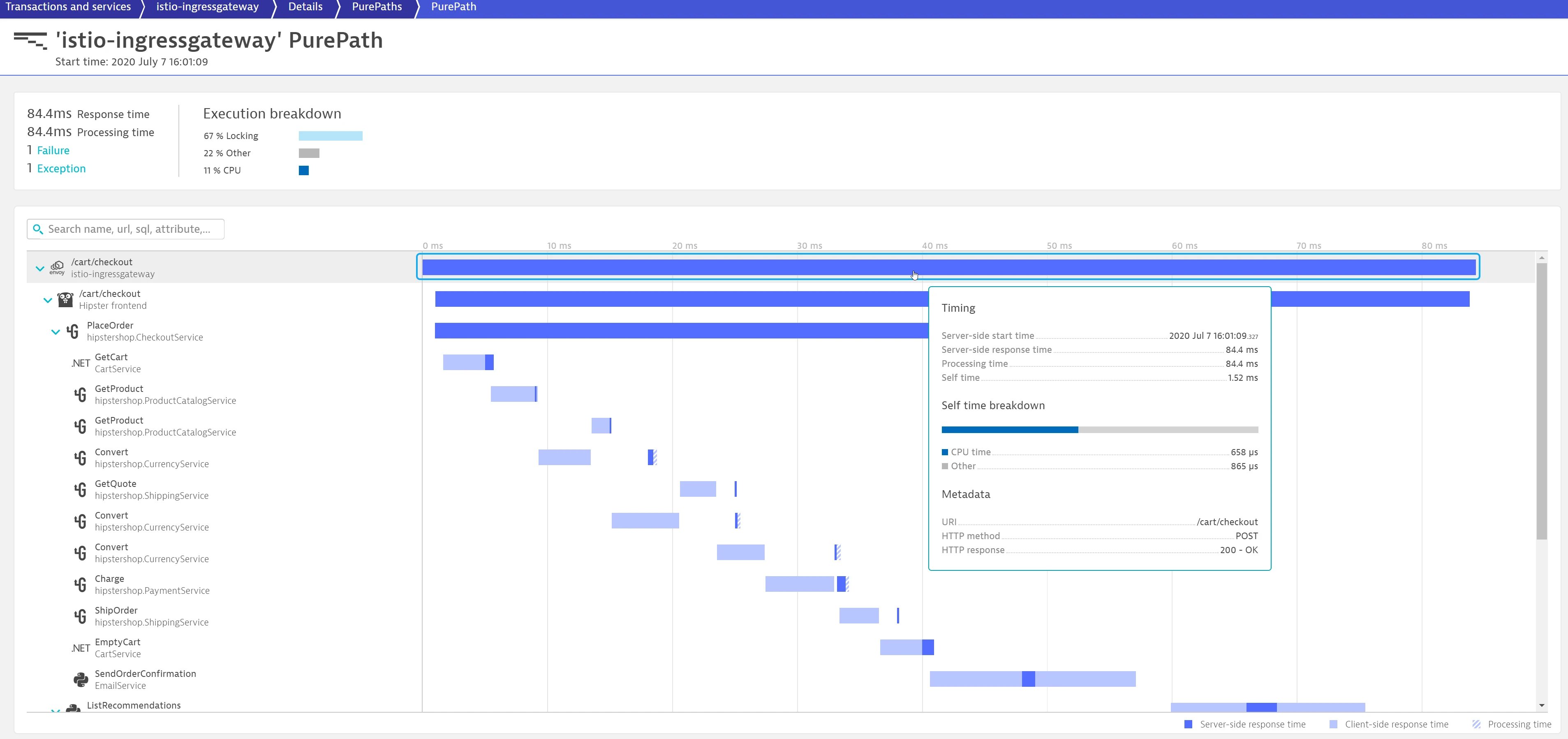 Screenshot of Dynatrace's PurePath