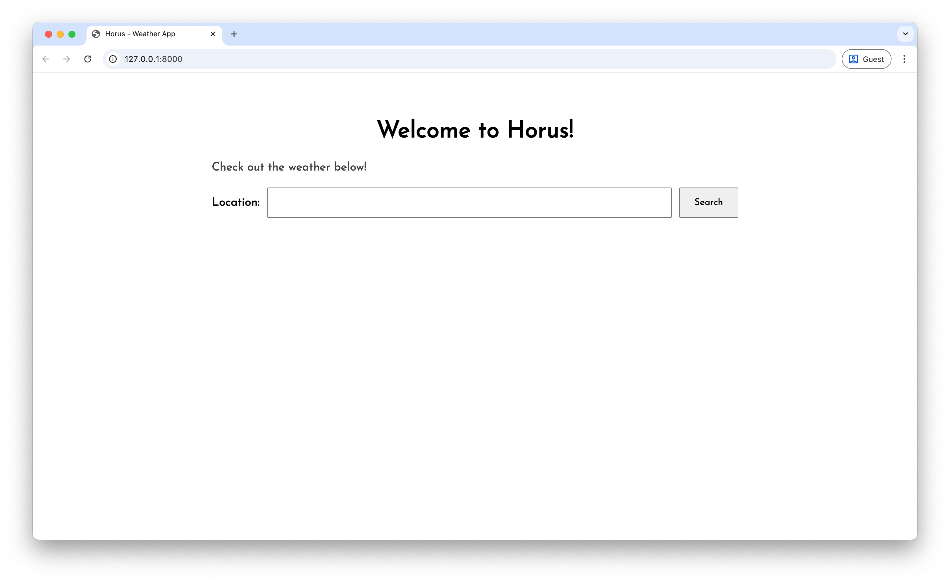 Homepage with a search bar to enter a location