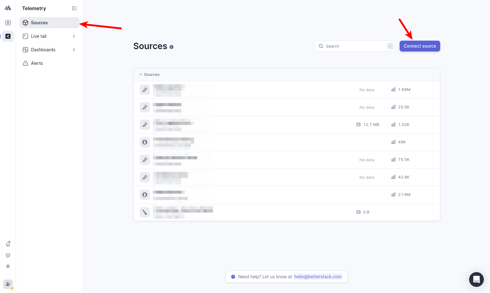 The Better Stack Sources page