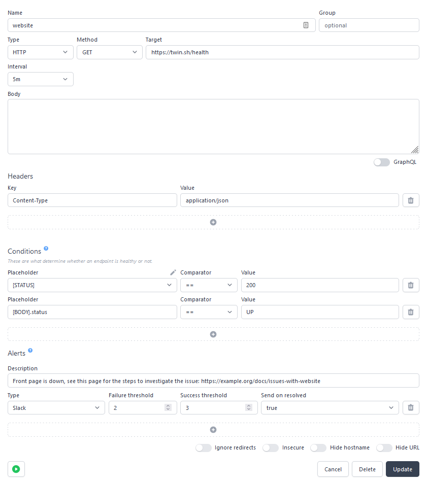 Gatus status page example