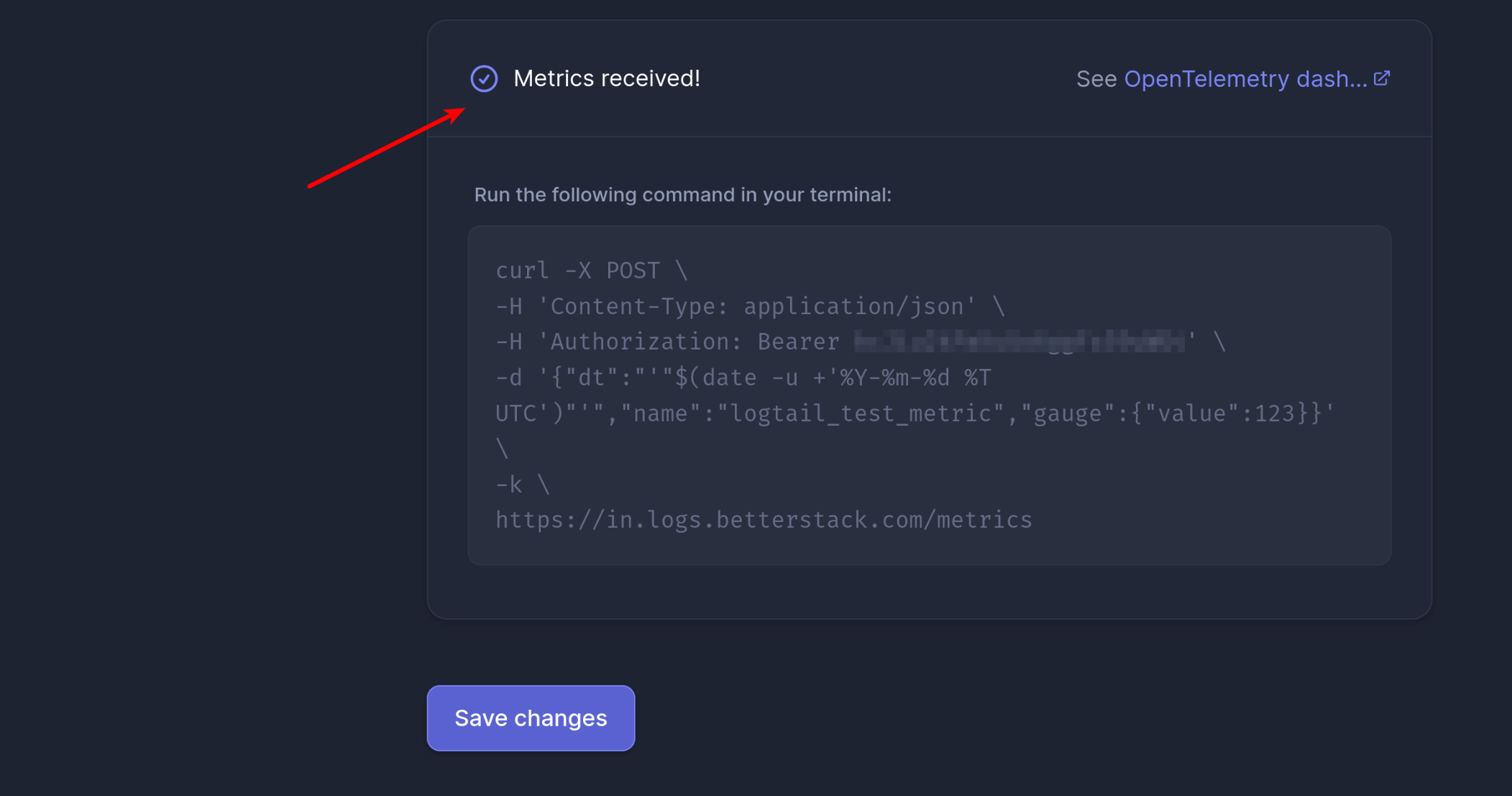 Metrics received in Better Stack