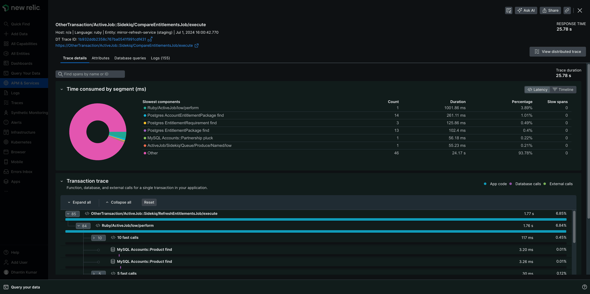 New Relic APM traces